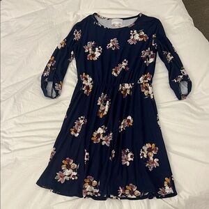 Floral Navy Dress with 3/4 Sleeves